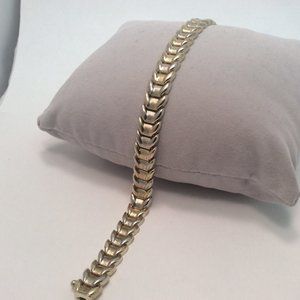 14k Yellow REAL Solid 2 Tone Gold XO Hearts and Kisses Satin Finish Bracelet